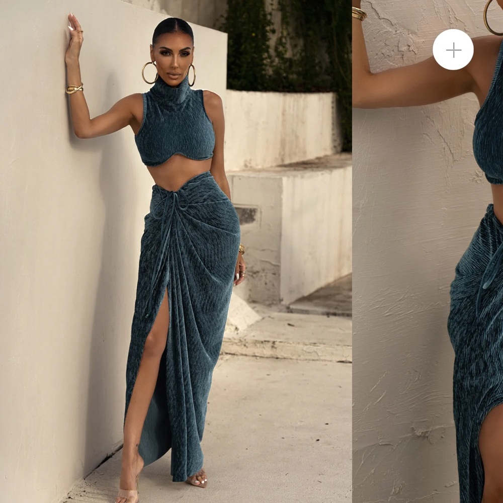 Teal Chosen One Velvet Skirt Set